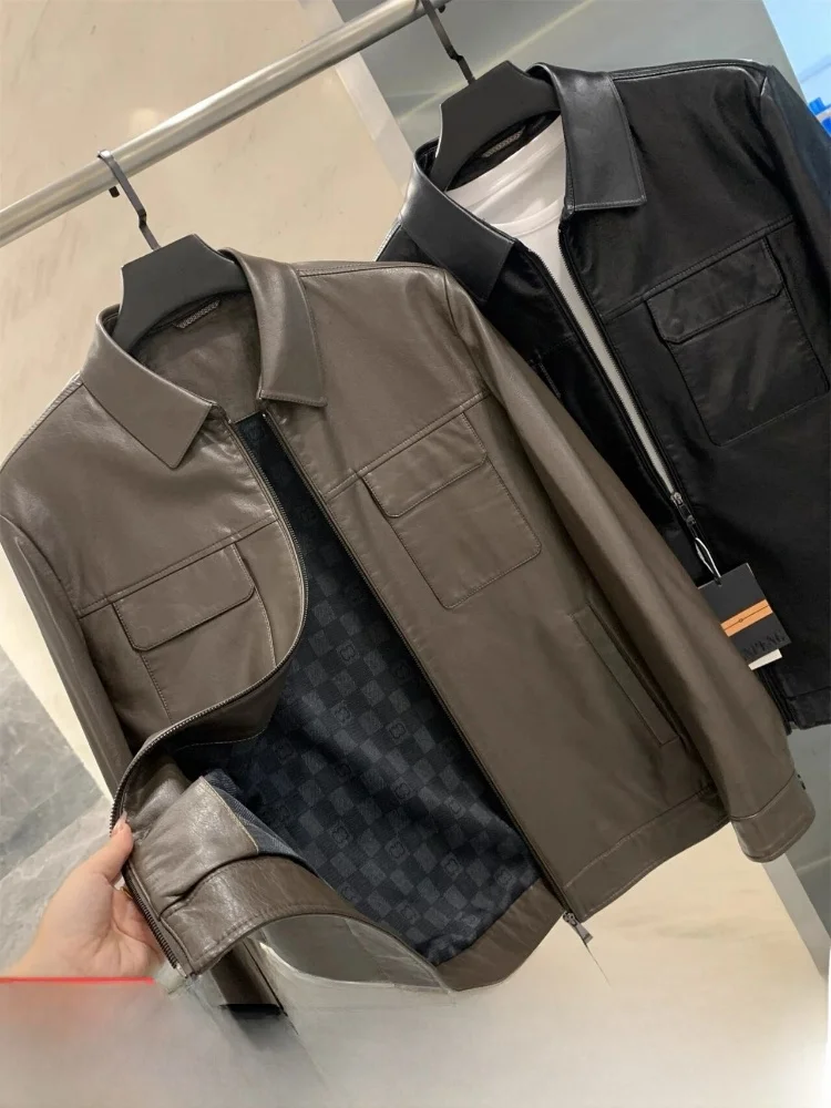 

Men's PU Leather Jaet Collar Stand up Autumn Faion Outerwear Crisply Tailored Stand Fit Long Sve Casual Sle