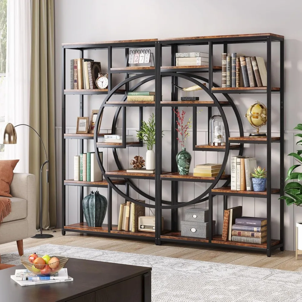 Bookshelf Industrial 5 Tier Etagere Bookcase, Freestanding Tall Bookshelves Display Shelf Storage Organizer with 9-Open Storage