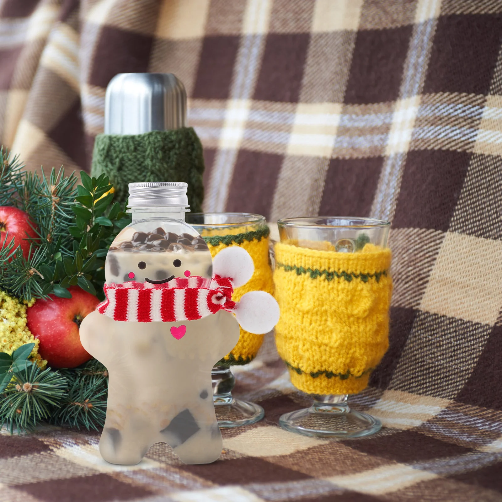 10 Sets Christmas Juice Bottle Drink Water Bottles Milk Gingerbread Man with Lids