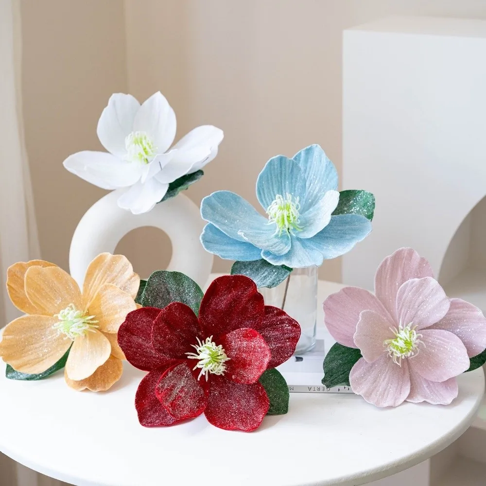 25 cm künstliche Weihnachtsblume, glänzend, realistisch, Weihnachtsstern, Samt, handgefertigt, Weihnachtsbaumschmuck, Heimdekoration