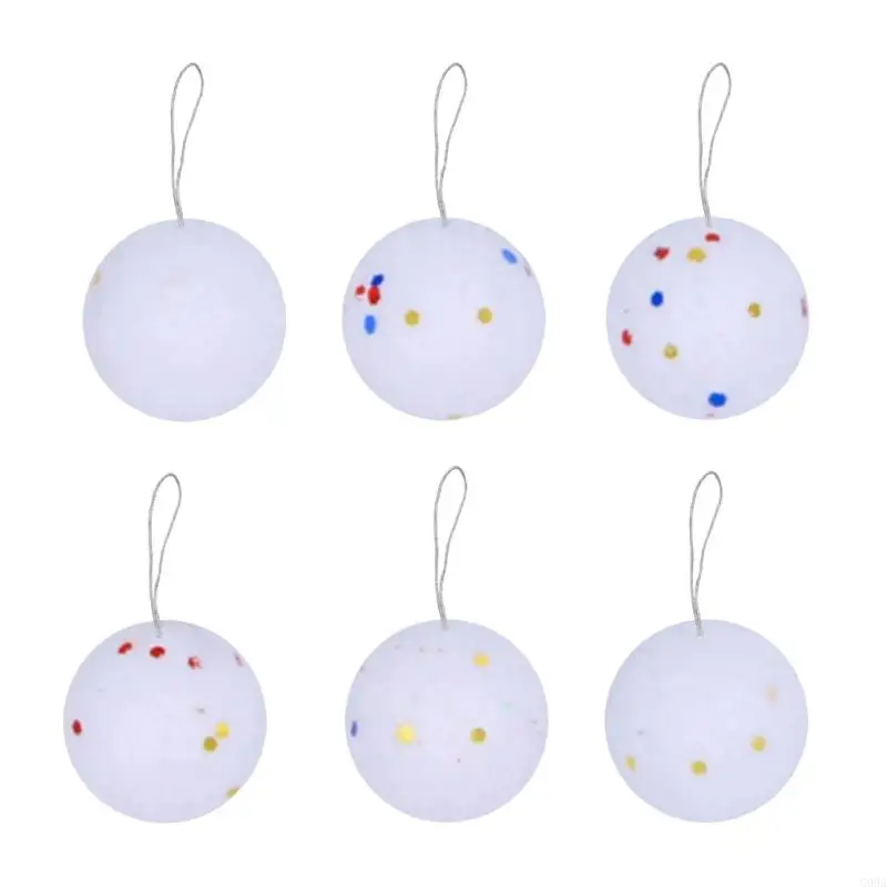 G99A 6Pcs Foams Snowballs White Round Balls with Glitters Star Christmas Tree Hanging Pendants Ornaments Home Party