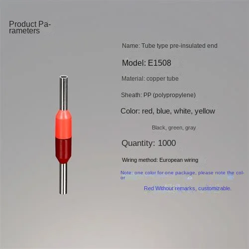 E1508 Tubular Insulated Terminal Et1.5-8 Cold Pressing Needle Nose Tube Crimping EV Pin Ve