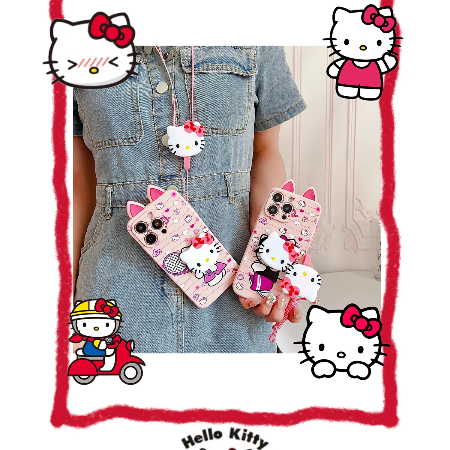 For OPPO A15 A94 A54 A55 A53 A74 A96 A57 A17 A58 A78 60 Realme C55 53 35 30 21Y 11 33 63 61 Kitty Ears Case With Holder Rope