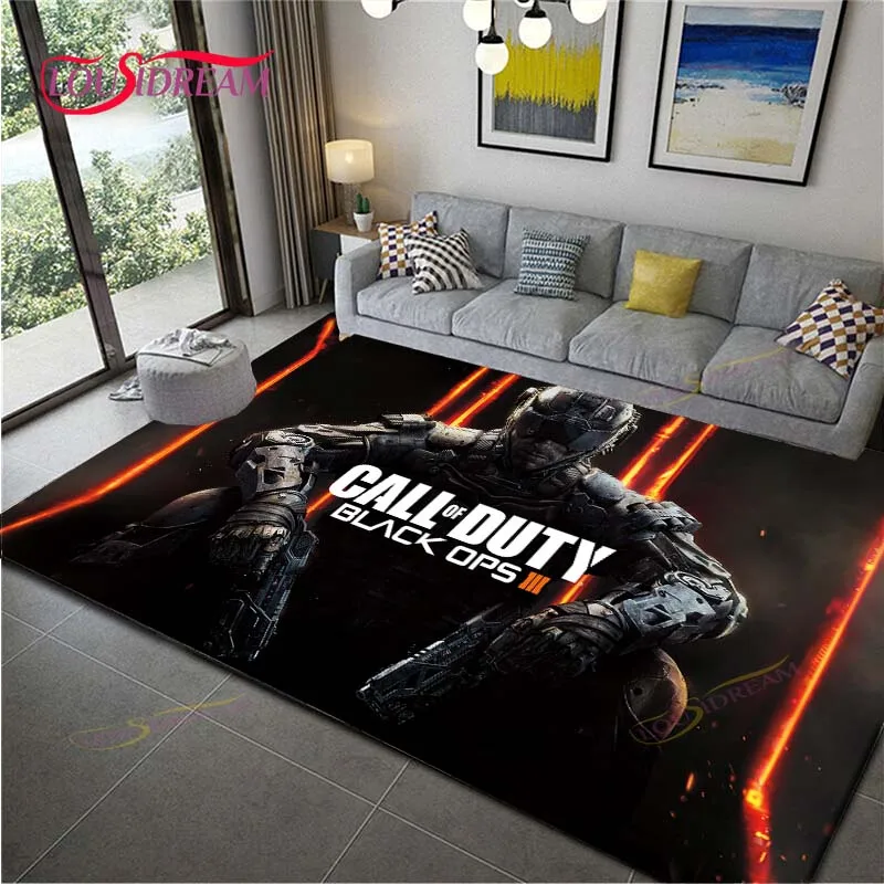 Game Room Call of D- Duty,Veranda Floor Black O- Ops Art Decor Custom Carpets Large,Rugs for Home Bedroom Living Room Decor Gift