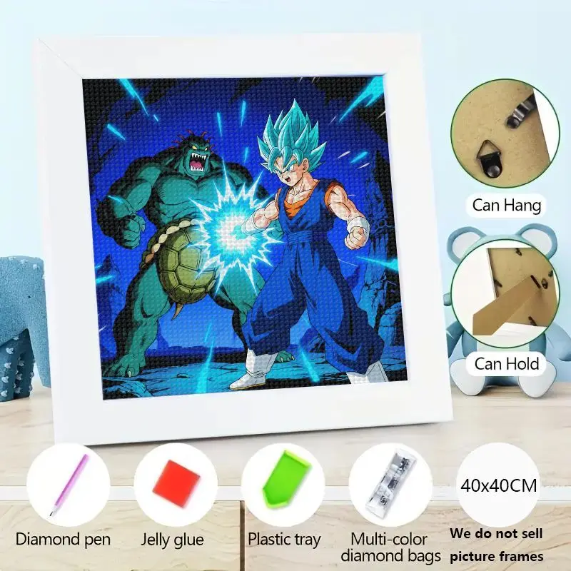 1PC 5D DIY Full Drill Diamond Painting Kit, Dragon Ball Super Vegito Super Saiyan Blue vs. Green Brute Epic Battle Scene Anime C