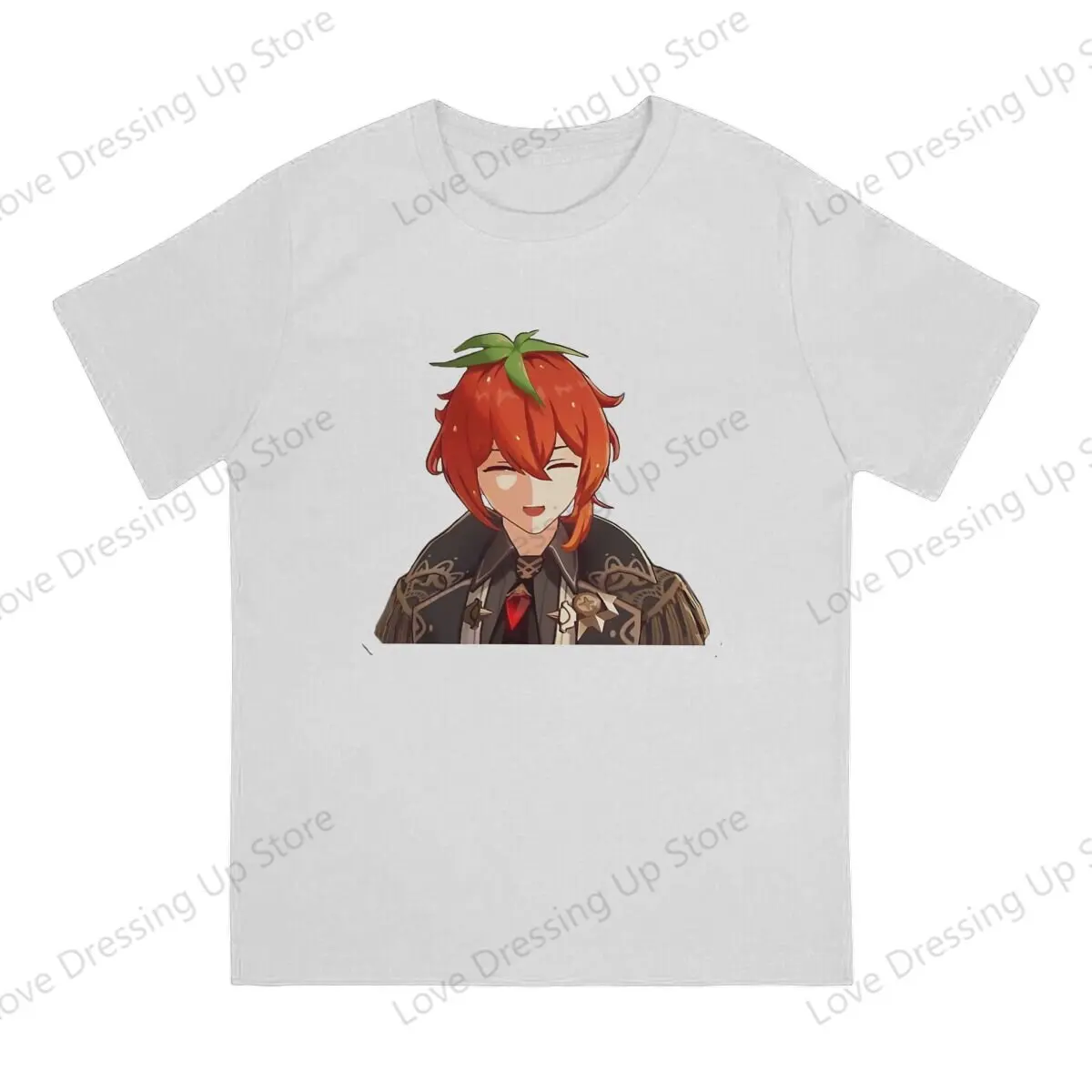 100% Cotton T-shirt  t shirt men strawberry diluc — genshin impact Summer Sweat Absorption Street Short Sleeve Top S-6XL