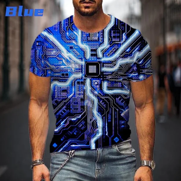 Men's Cool Fashion T Shirt Computer Motherboard CPU 3D Printing Hip Hop Street Style Short Sleeve Tops