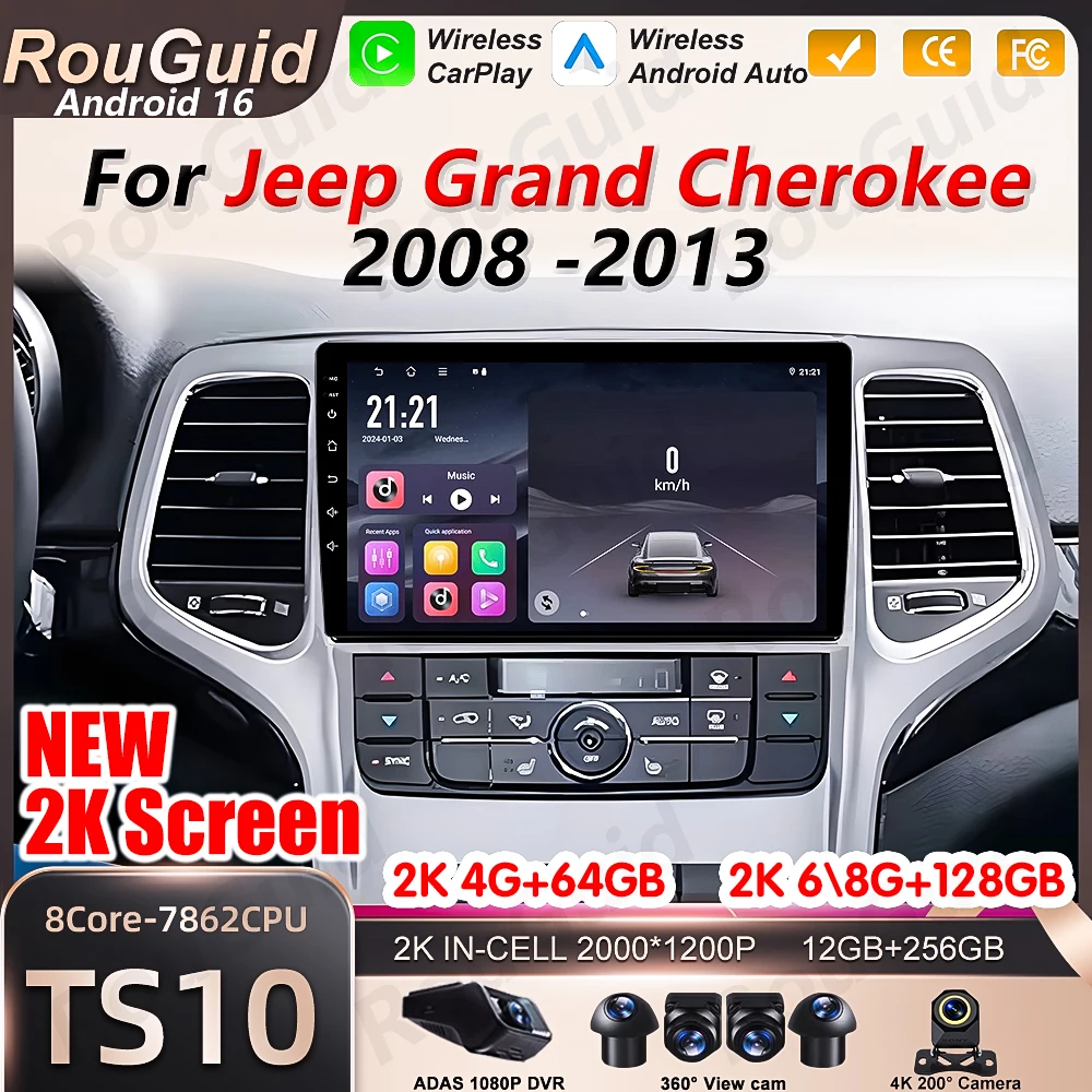 

Автомагнитола Android 16 с CarPlay для Jeep Grand Cherokee 2008-2013, мультимедийный проигрыватель, стереосистема, GPS-навигация