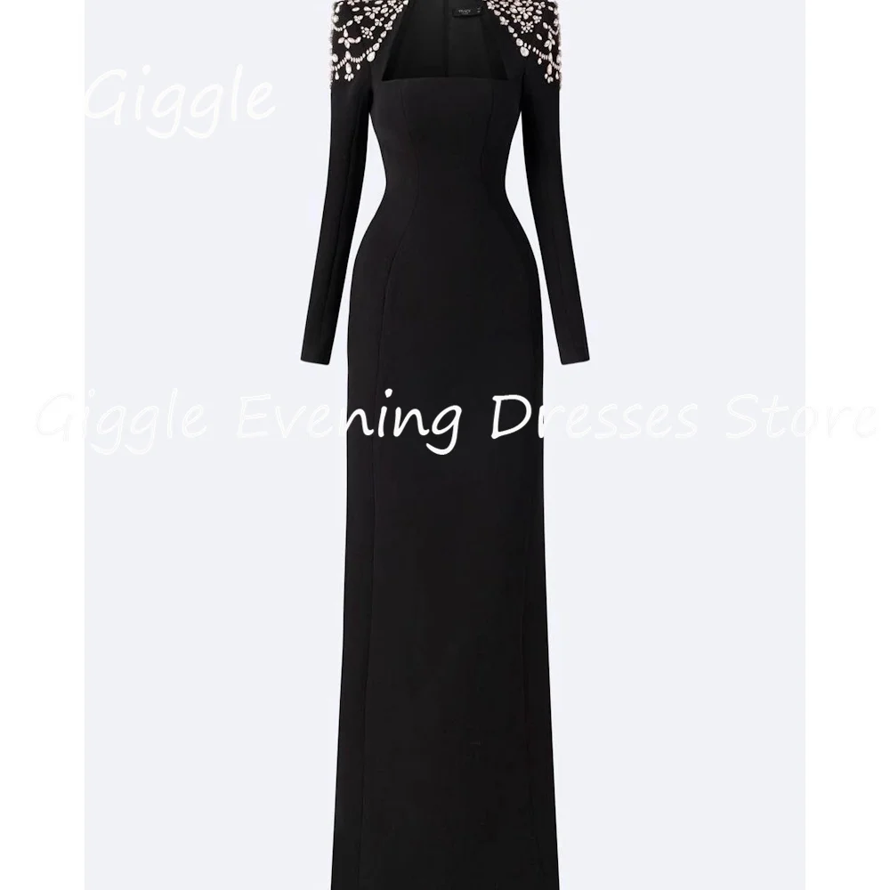 Giggle Crepe Straight Square Neck Beads Formal Elegant Prom Gown Ankle-length luxury Evening Pretty Party Dresses for Women 2025