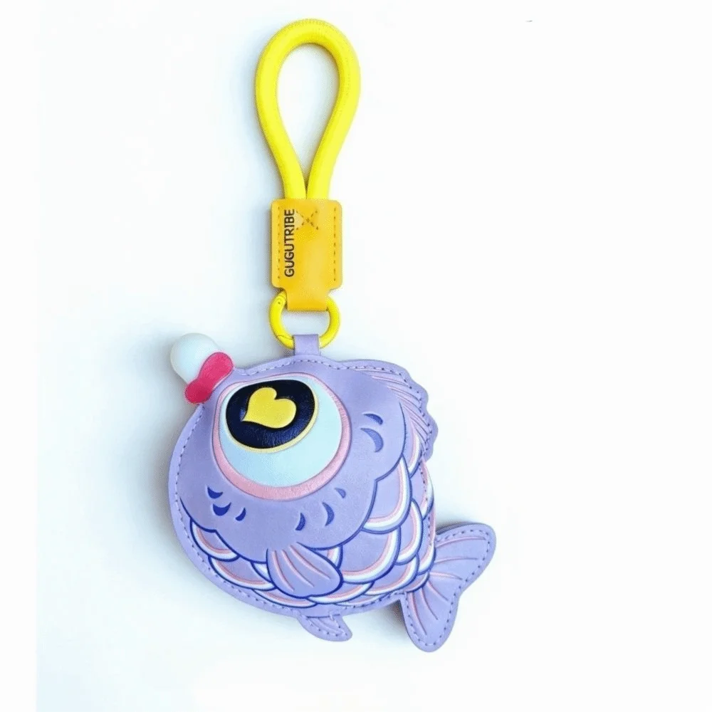 PU Bubble Blowing Fish Keychain Imitation Leather Macaron Color Reduce Pressure Keyring New Creative Design Fish Keyring