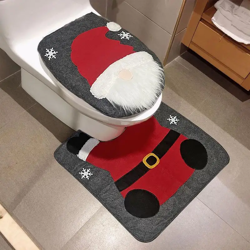 Christmas Warm Cute Toilet Seat Cover Non-Slip Gnome Toilet Seat Cover Winter Thicker Soft Washable Toilet Seat Cover Mat