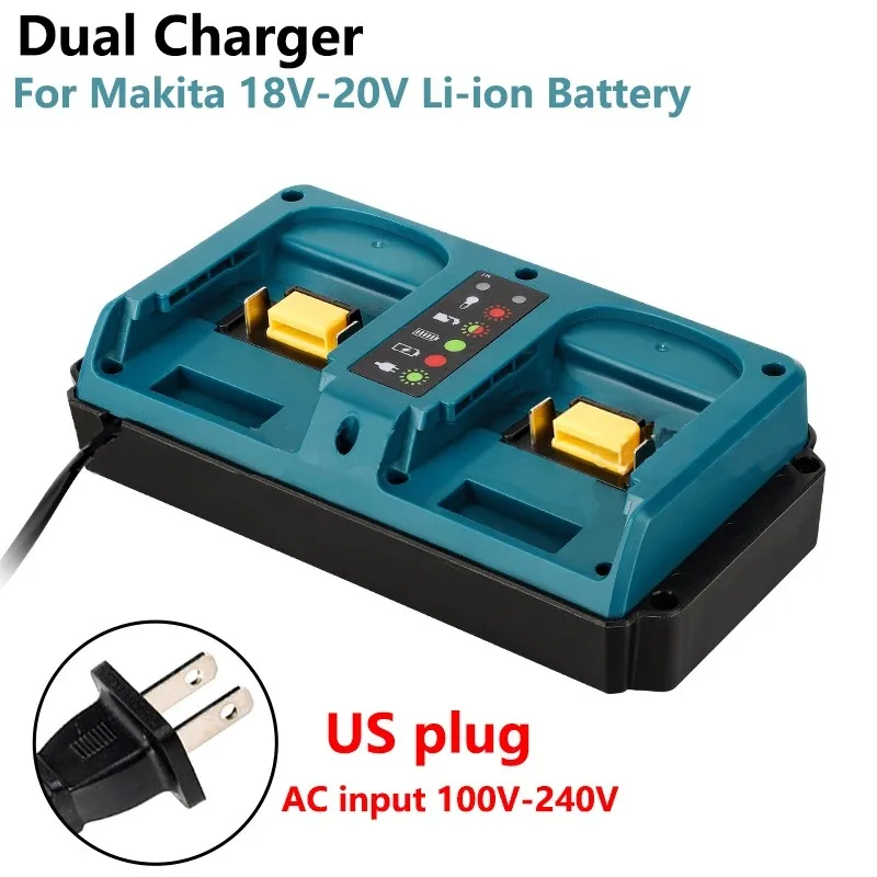 

90W Battery charger for Makita 18V-20V Li-ion Batteries Dual-Port Fast charging with LED Indicator EU/US/UK/AU Plug
