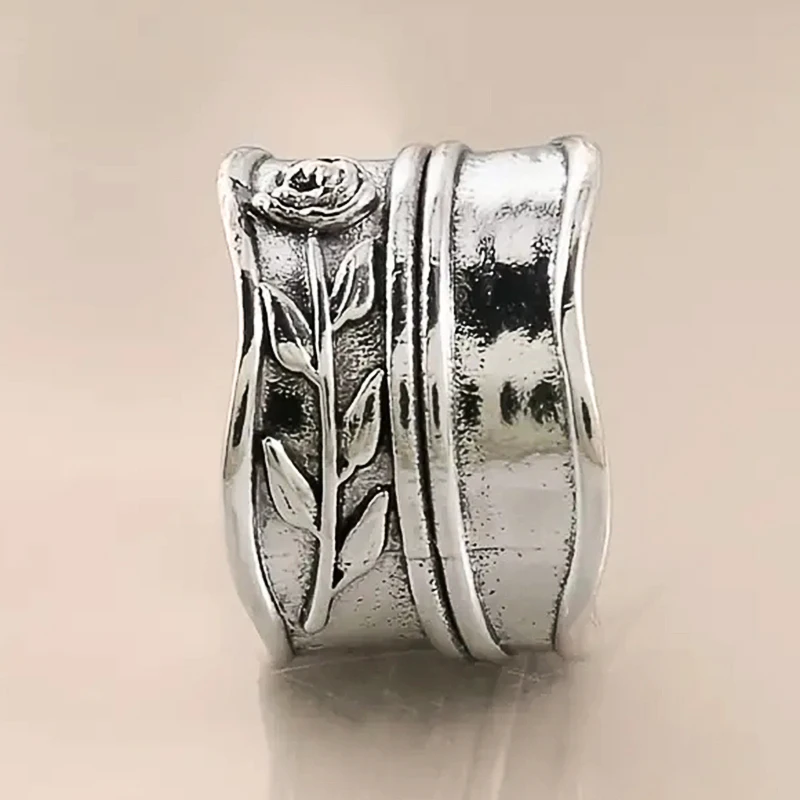 

Huitan ретро кольцо в виде розы для женщин античное серебряное кольцо в эстетическом этническом стиле женское искусственное украшение в подарок цветок
