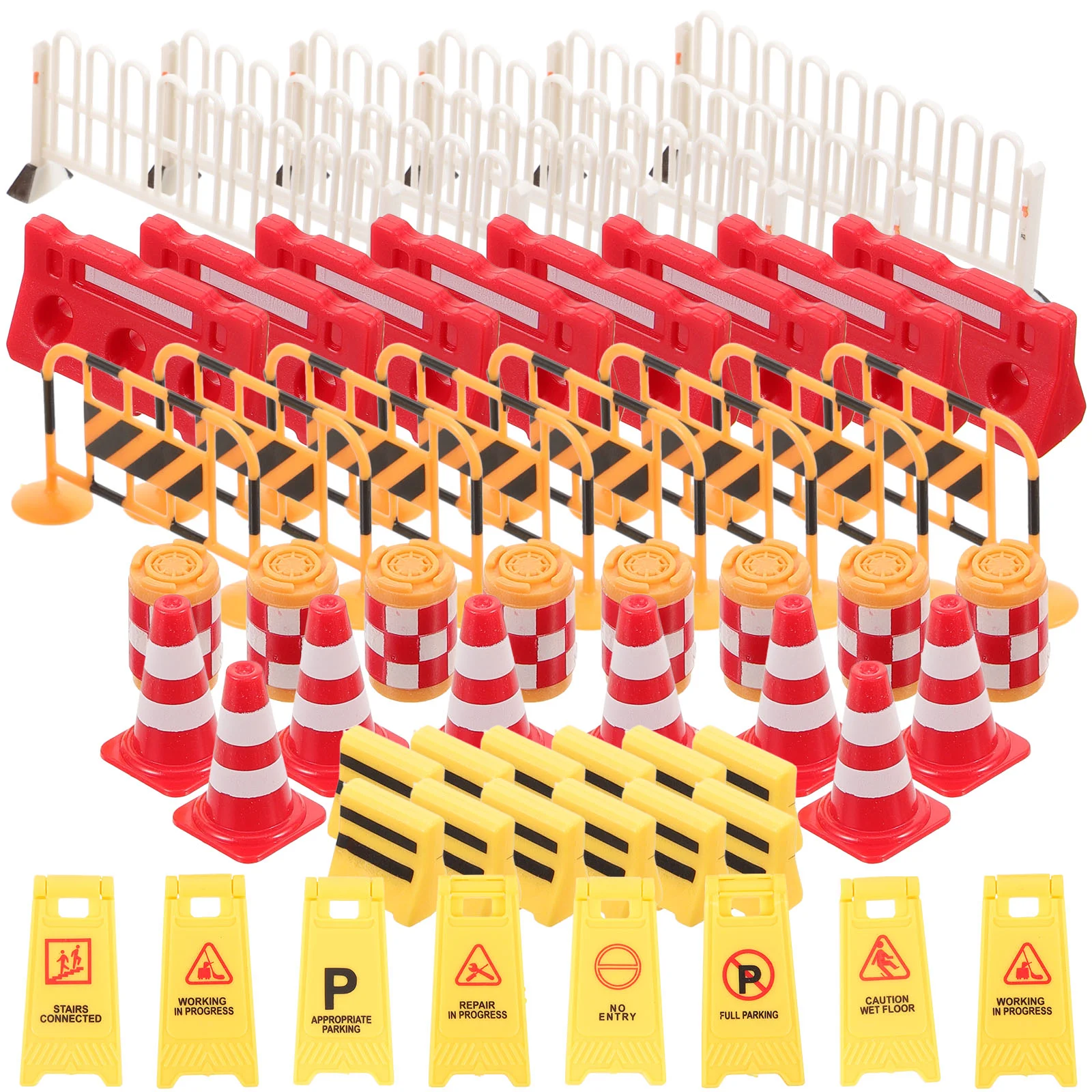 

62 Pcs Mini Barrel Traffic Scene Toys Pretend Street Sign The Roadblock Miniature Barrier Child