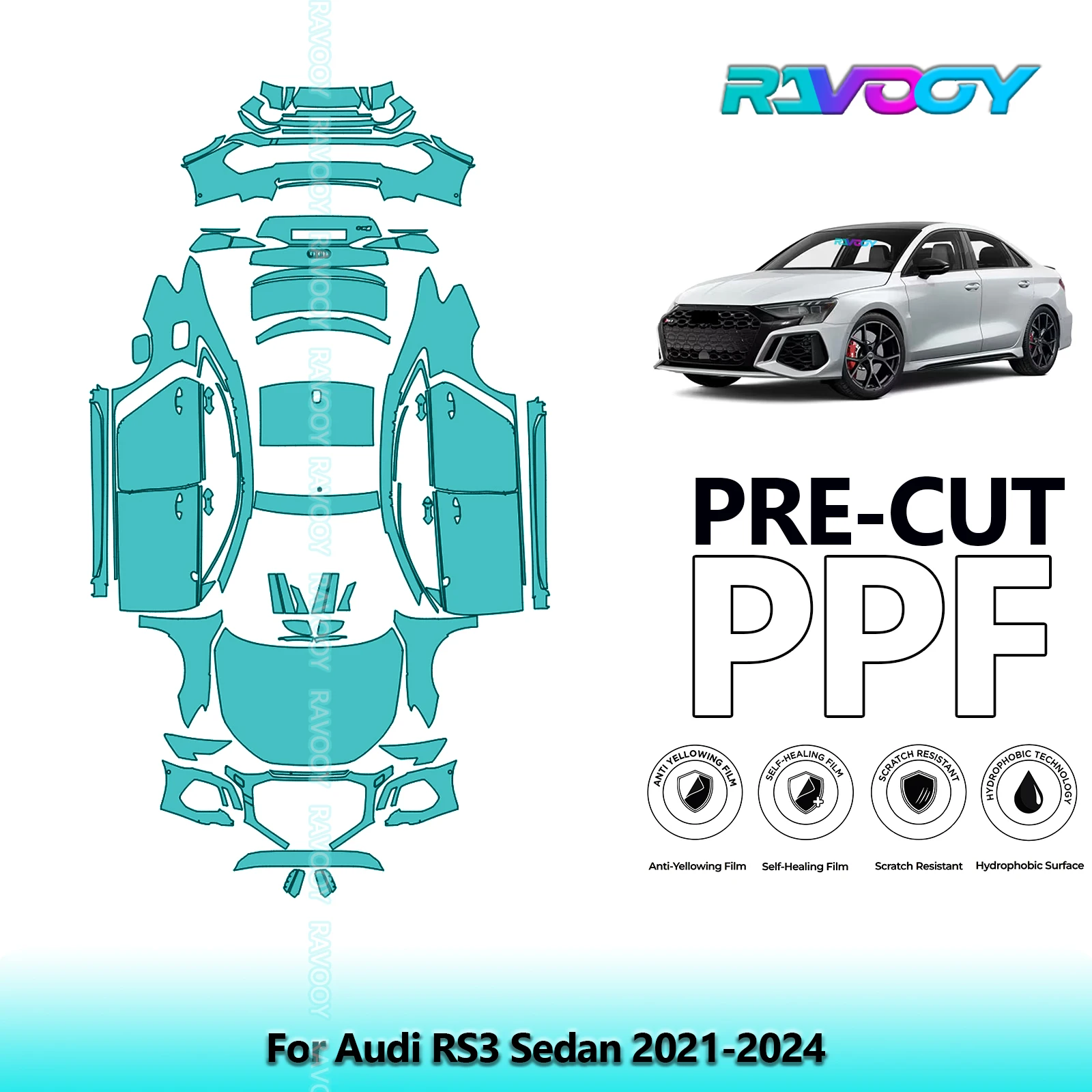 

Full Vehicle Clear Bra Precut PPF Paint Protection Film For Audi RS3 Sedan 2021-2024