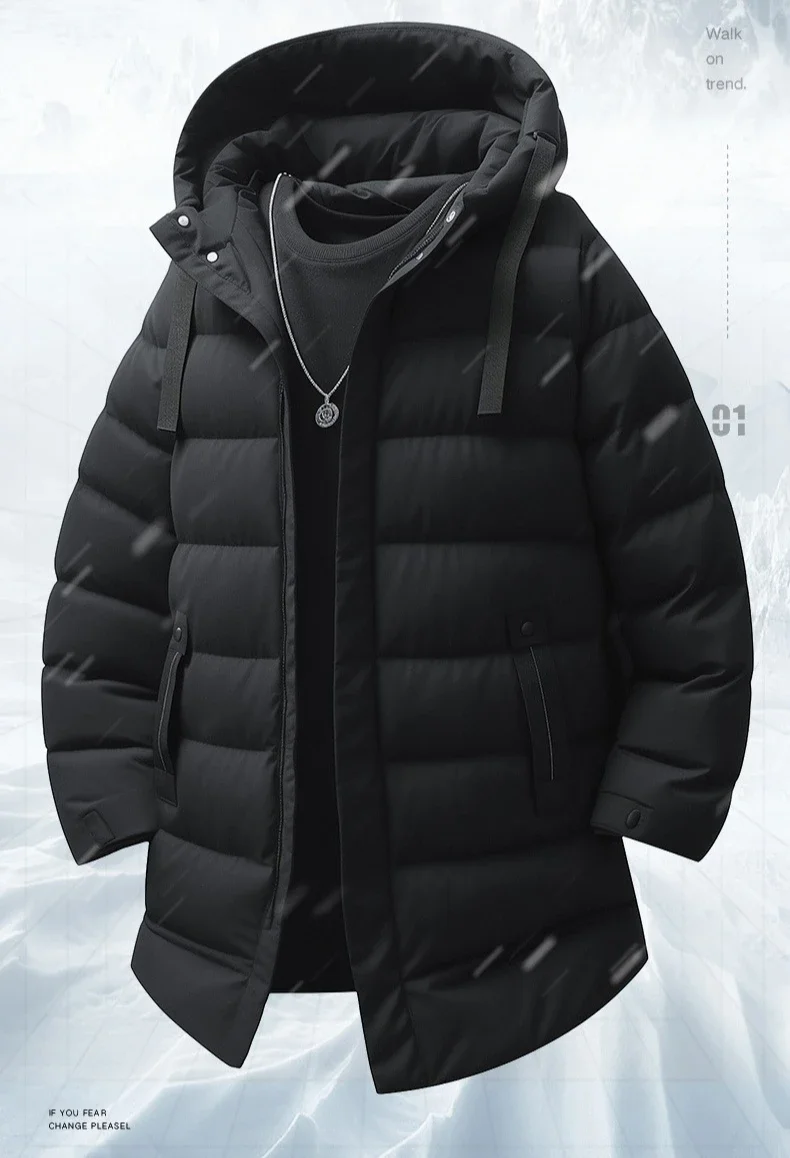 

2025 Long Down Jacket Men Thicken Warm Winter Coat Hooded GreenDuck Down Parkas Pure Color Casual Overcoat Outdoor Couple Clothe