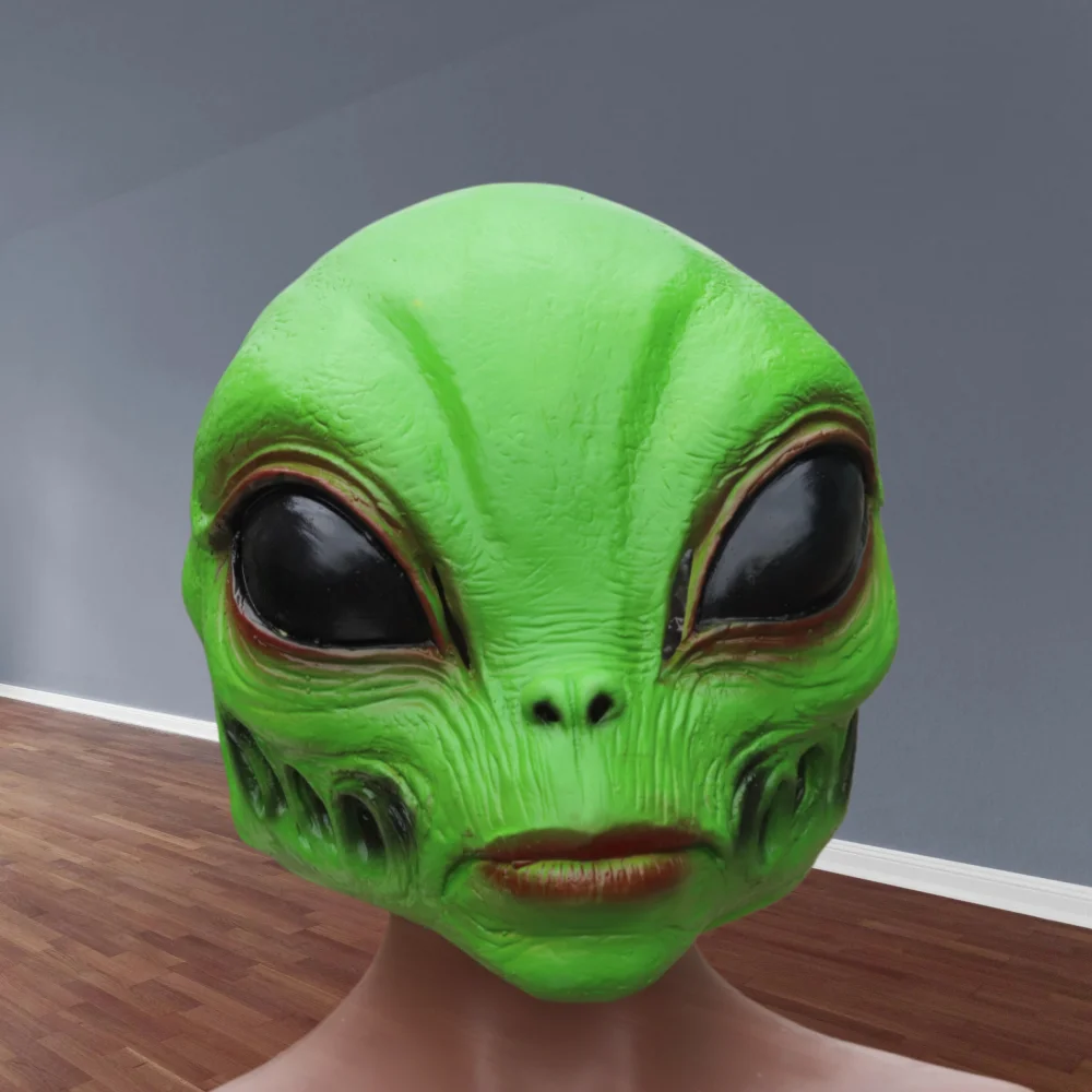 Grüne Alien-Latexmaske Realistische Großaugige UFO-Gesichtsmaske Halloween Horror Cosplay Kostüm-Requisiten für Maskenball-Partys – Detail 1