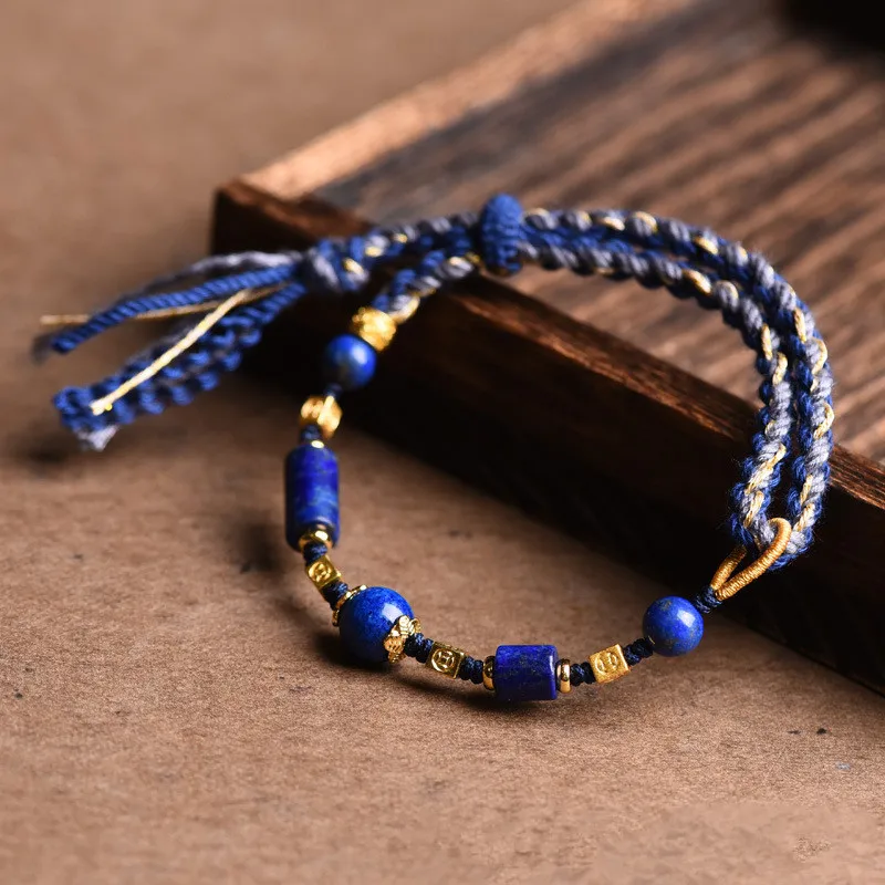 

Hand Woven Hand Rope Lapis Lazuli Simple Ethnic Style Women's Bracelet New Chinese Cultural and Creative Ornament Bracelet