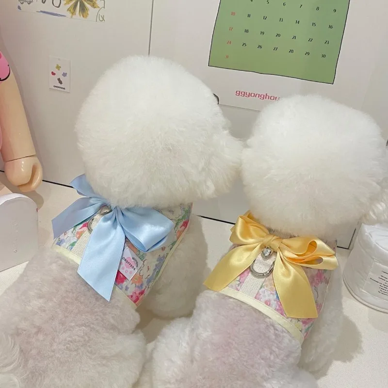 

Ins Summer Big Bow Pet fFloral Cotton Dresses Print Butterfly Breathable Dog Pet Four Seasons Chest And Back Cute Puppy Skirt