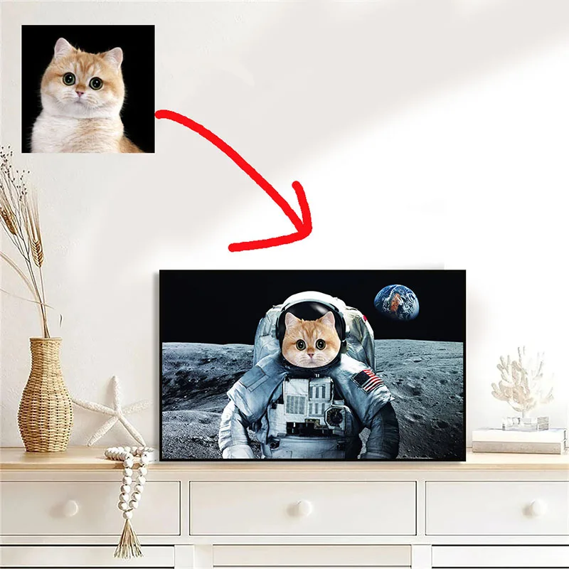 

Custom Astronaut Pet Portrait Funny Canvas Paintings Poster Personalized Pet Portrait Spaceman Print Funny Cat Dog Decor Prints