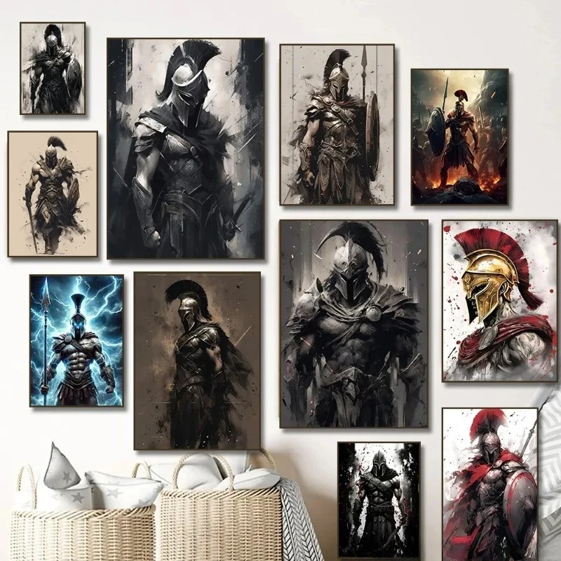 Black and White Fire Sparta 300 Warriors Poster Canvas Painting Wall Pictures Prints Living Room Wall Room Home Decor