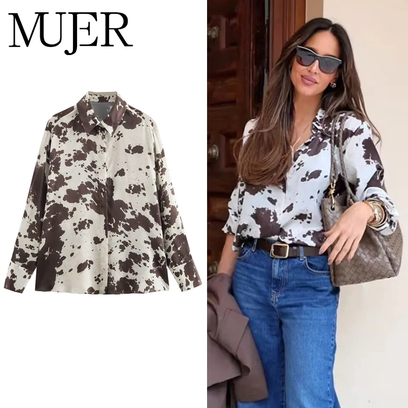

MUJER Print Women's Shirt Sets Fashion Button up Shirts and Blouses for Women Summer Casual Shirts Woman Long Sleeve Ladies Tops