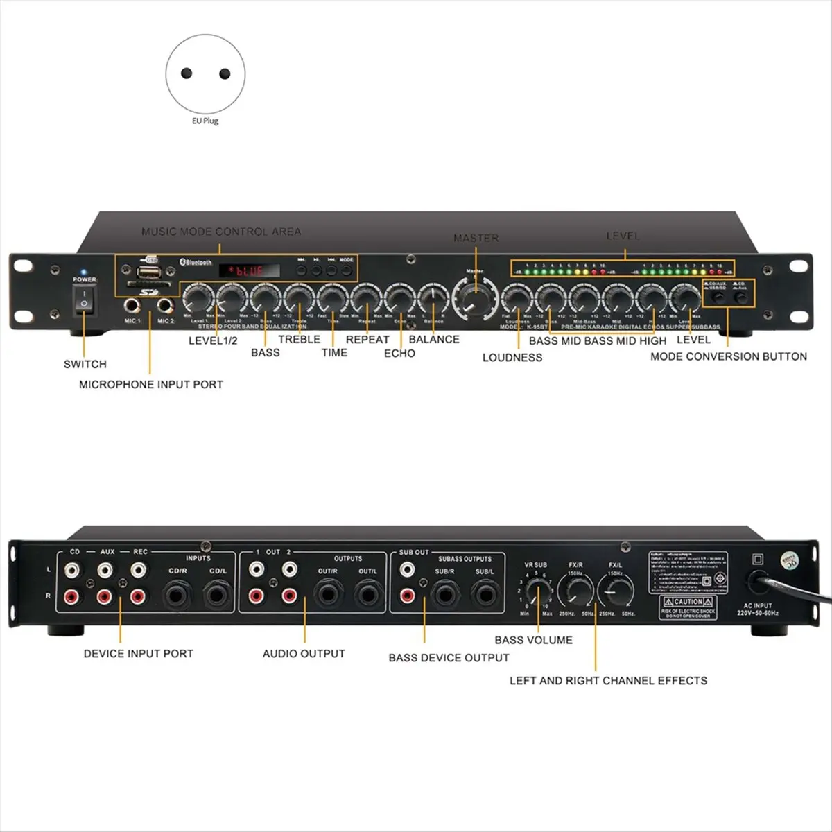 ~【A439Z】Peralatan Periferal Suara Profesional Stereo Digital Reverberation Multi Effect Processor Audio Processor EU Plug