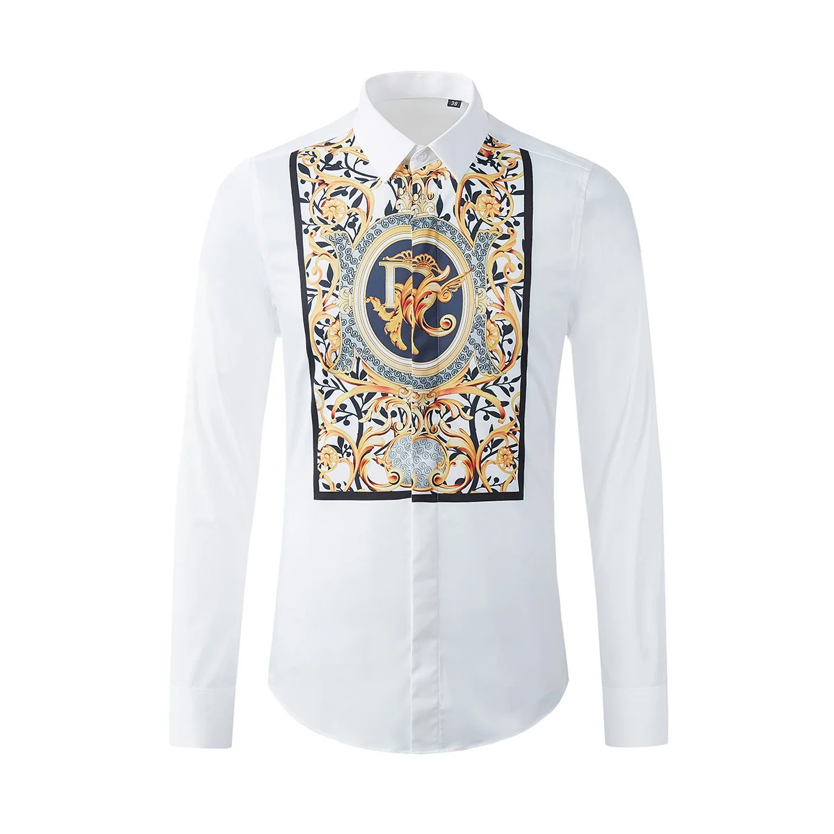 

European Retro Royal Symbol Men's Luxury Banquet Formal Shirt - Luxurious Gentleman's Fitted Long-Sleeved Shirt