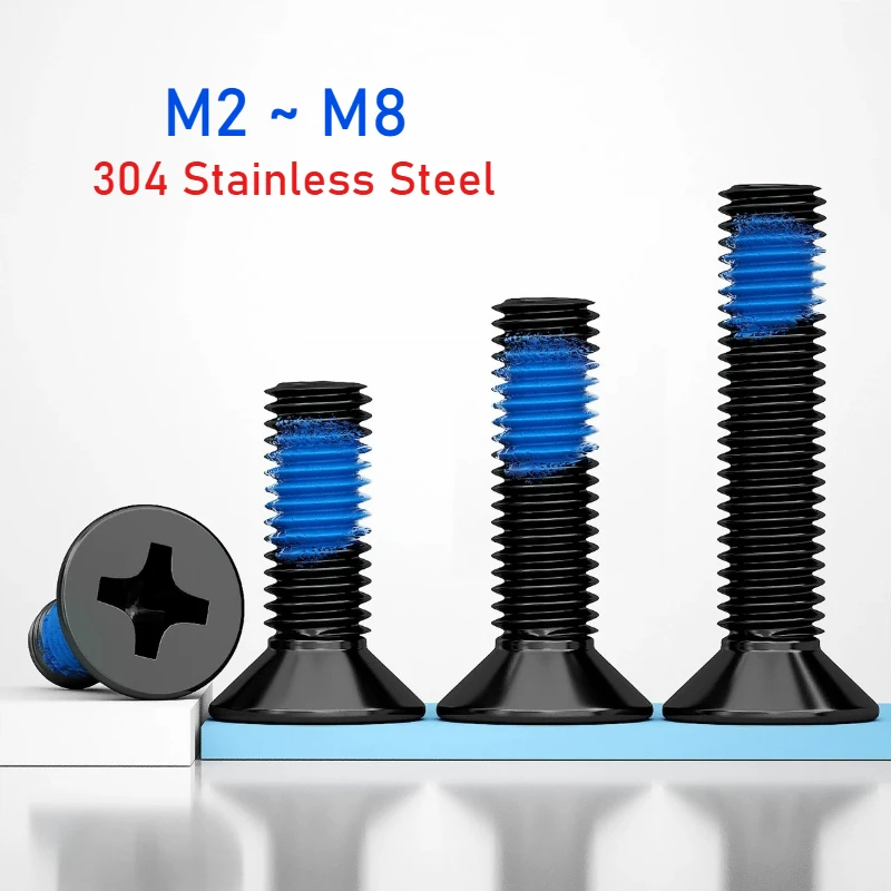 M2 M2.5 M3 M4 M5 M6 M8 Black 304 Stainless Steel Cross Flat Countersunk Head Screw Blue Dispensing Bolts