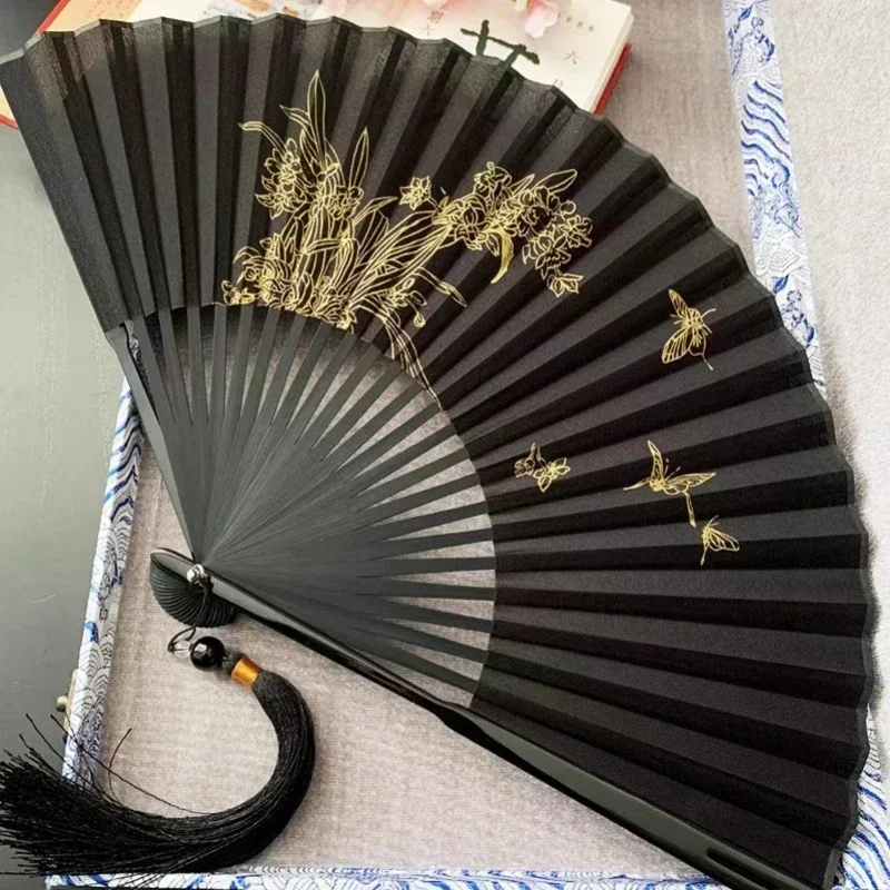 Chinese Style Folding Fan Male Portable 8-inch Retro Style Folding Classical Costume Fan Green Bamboo Forest