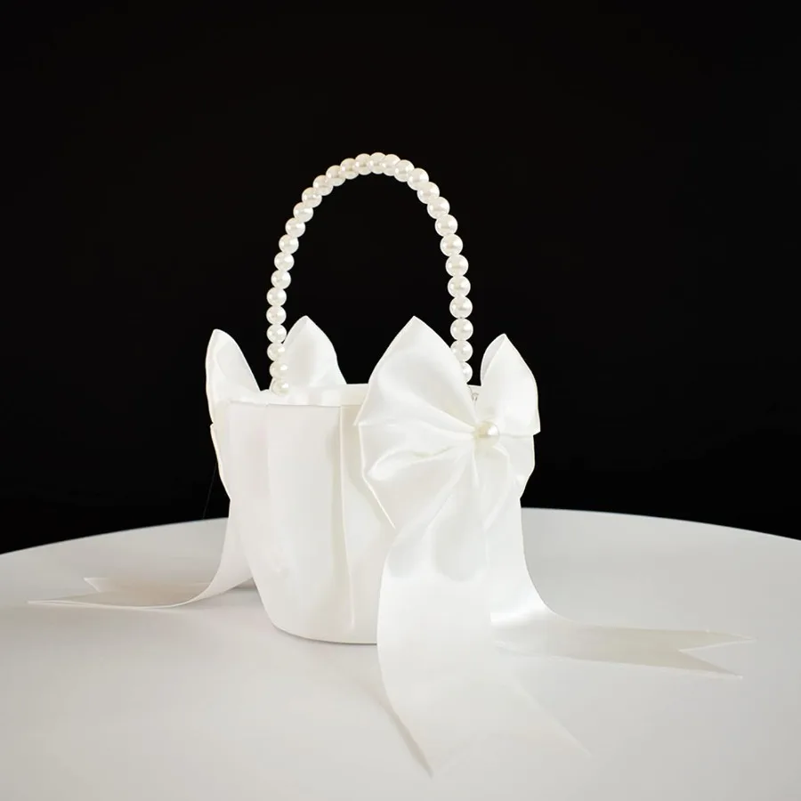 سلة أنيقة لفتاة الزهور مع مقبض لؤلؤي لحفلات الزفاف، إكسسوار ديكور مثالي لحفلات الزفاف، مثالي لـ H
