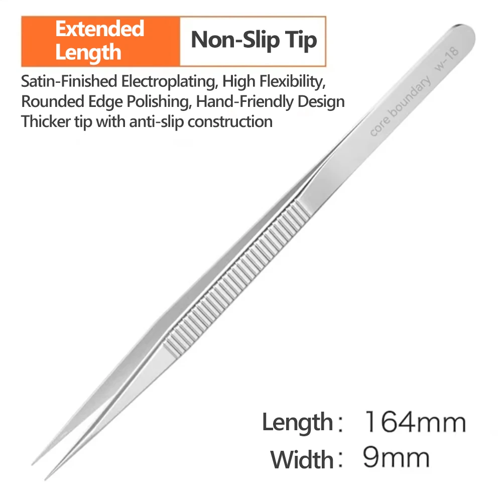 WXY W-18 Extended Extra-Fine-Tip Tweezers Anti-Slip Non-Scratch for Mobile Phone Repair IC Chip Flying Wire Clamping Tool