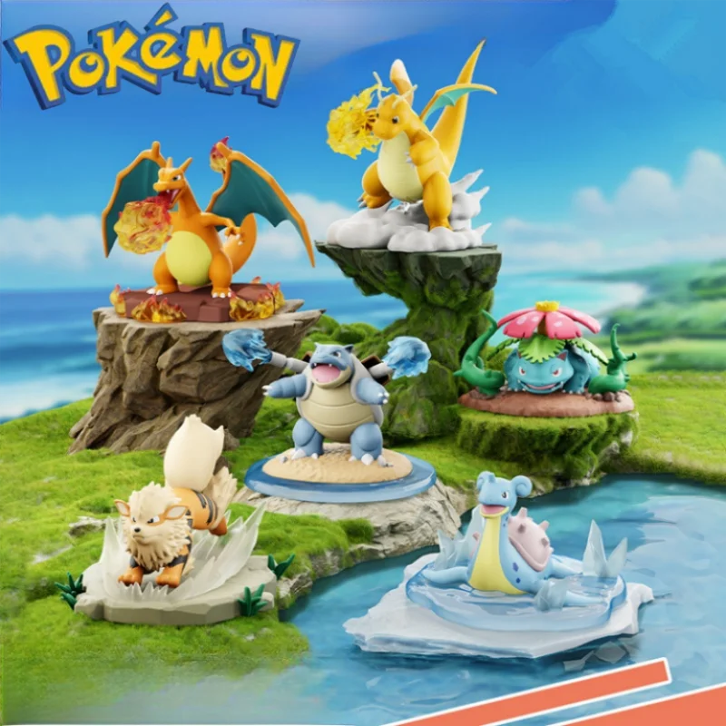 Genuine Pokemon Battle Moment Dragonite Action Figure Desktop Decoration Arcanine Model Toy Birthday Blastoise Exquisite Gifts