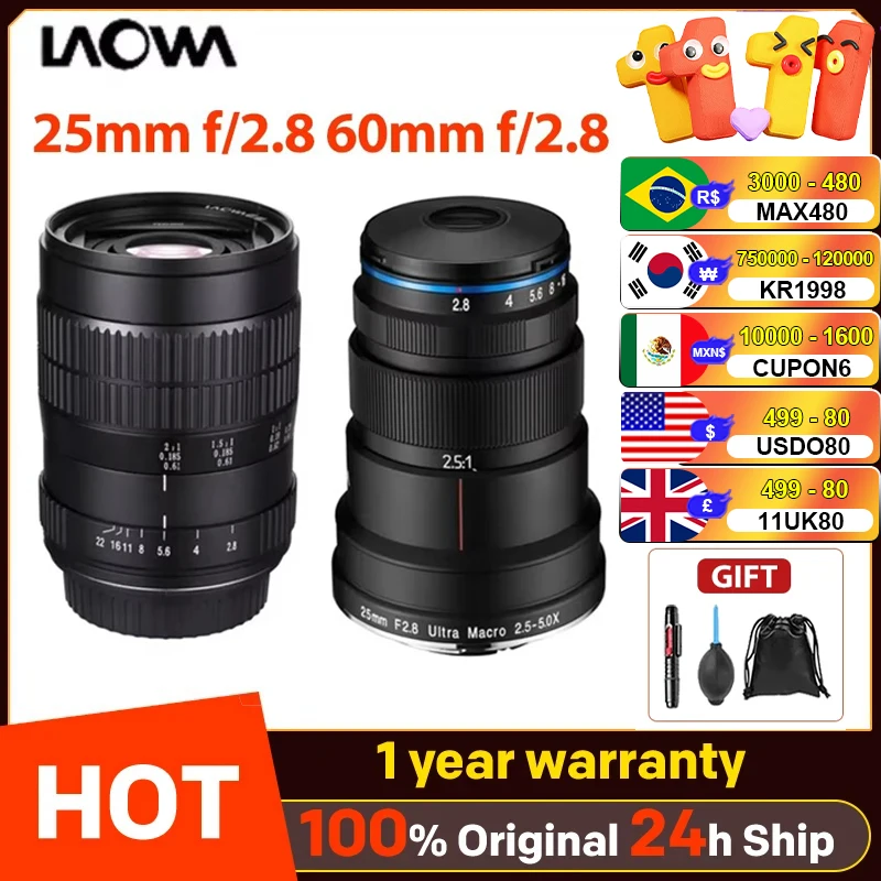 Venus Optics Laowa 25mm f/2.8 60mm f/2.8 Manual Focus Macro Lenses Kit Full-Frame for Canon EF Nikon F Pentax K