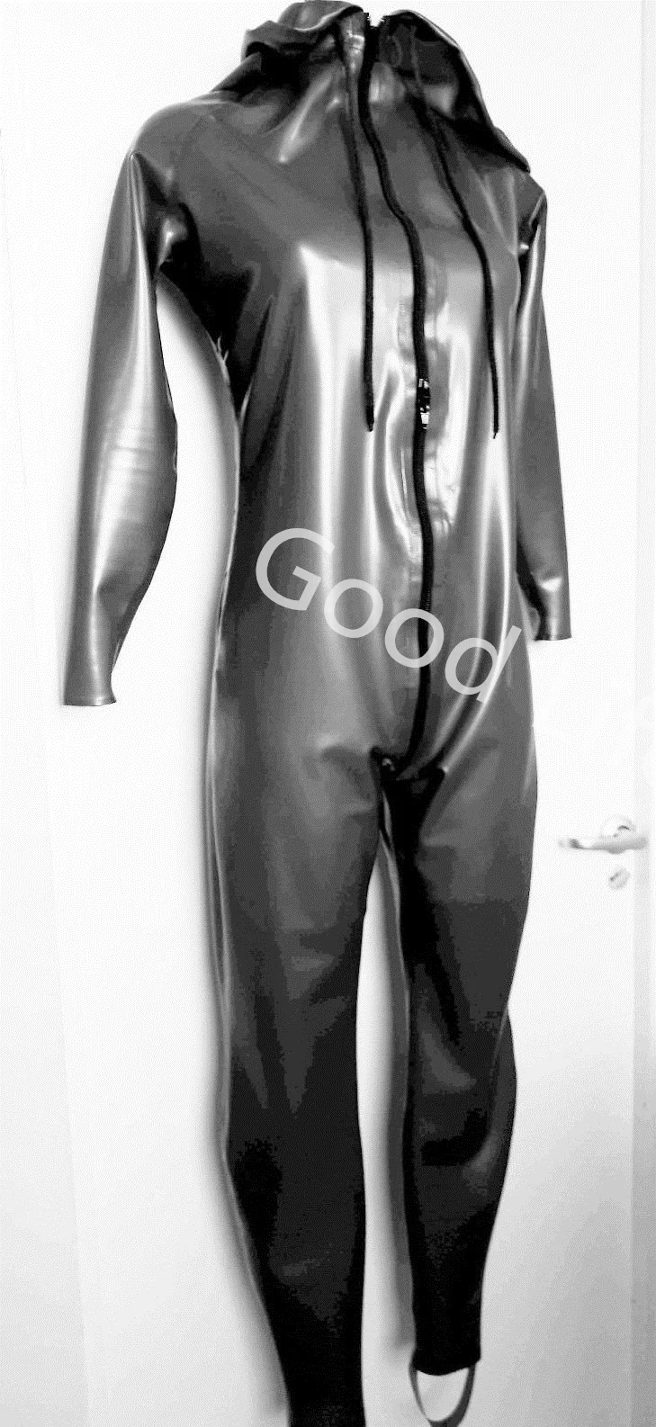 Latex Fetish Catsuit Latex Male loose Catsuit With Cloak Hat Rompers Jumpsuit Rubber Gummi customized 0.4mm suit