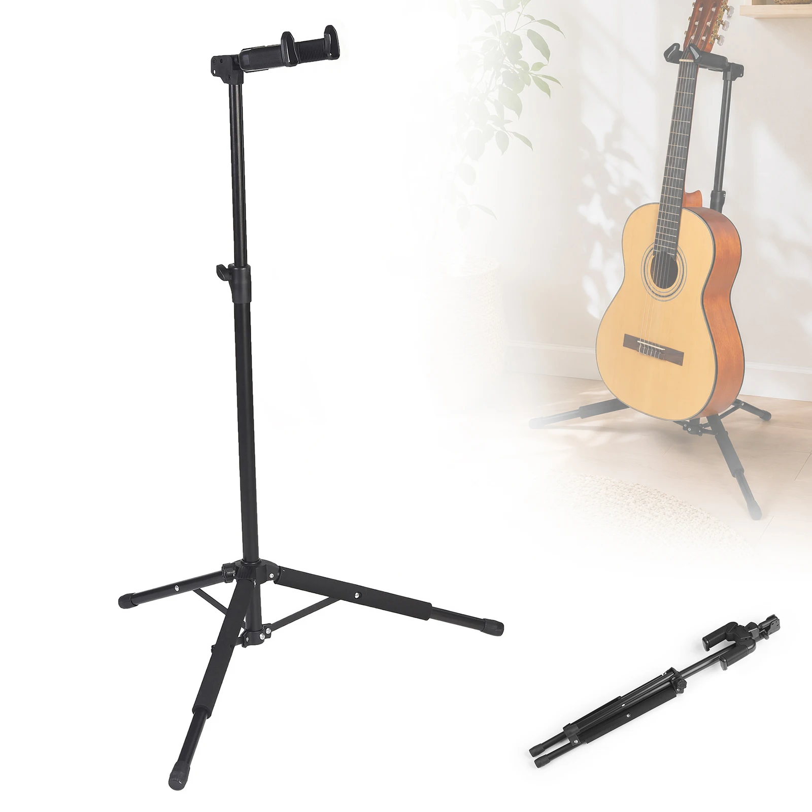 Guitar Floor Stand Single Tripod for Acoustic Electric Guitar and Bass Foldable Gravity Self Locking Guitar Display Rack