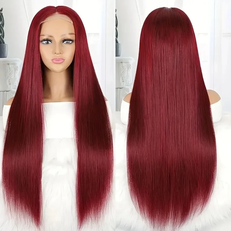 13×4Lace Front Wigs Human Hair  99J Straight Lace Frontal Wigs 200 Density Transparent Human Hair Wigs