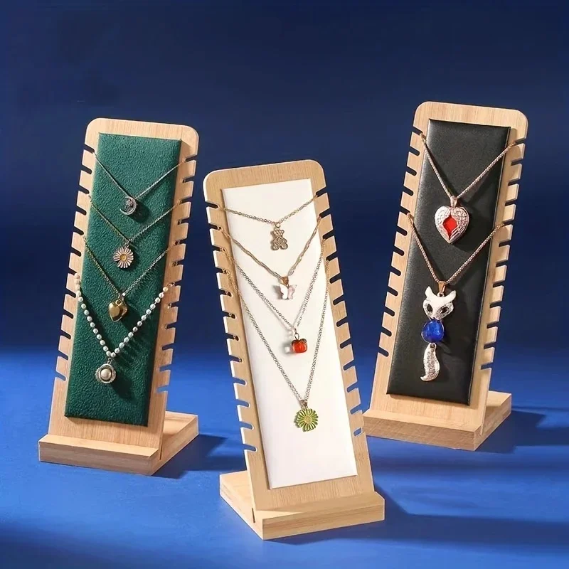 Bamboo Necklace Display Stand Wooden Multi‑Hook Jewelry Easel Showcase Holder for Necklaces - view 4