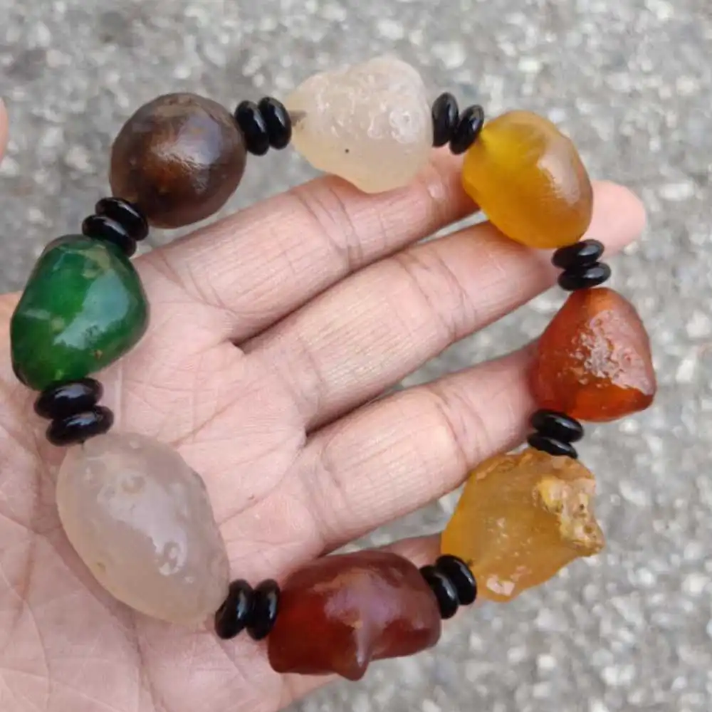 1pcs 14mm Natural Jade Colored Gemstone Cuff Mala Lucky Bracelet Link Karma Trendy Eco-Friendly Chain Beaded Prayer