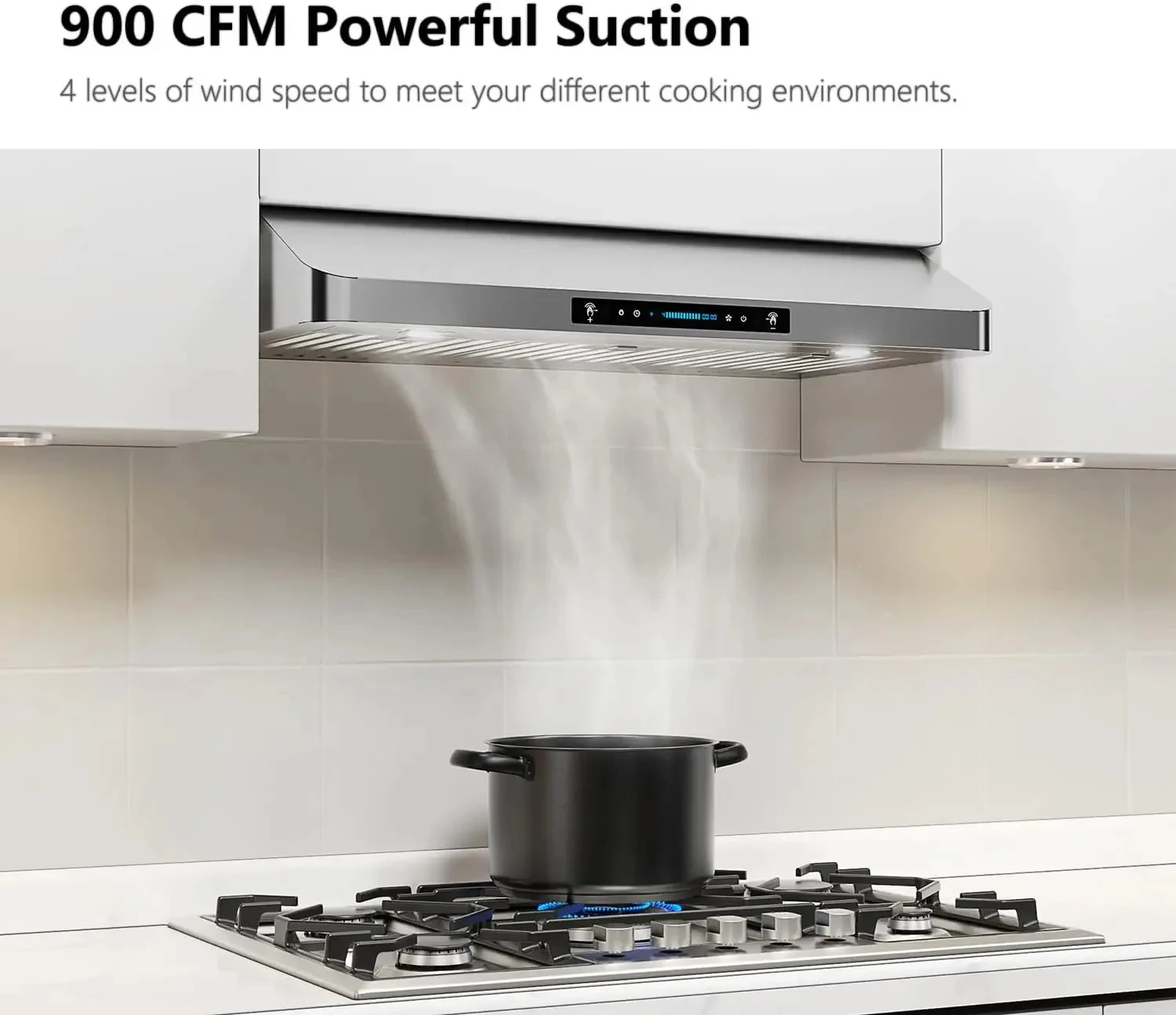 

36" Under Cabinet Range Hood with 900 CFM, 4-Speed Gesture Sensing and Touch Control Panel, Stainless Steel Vent