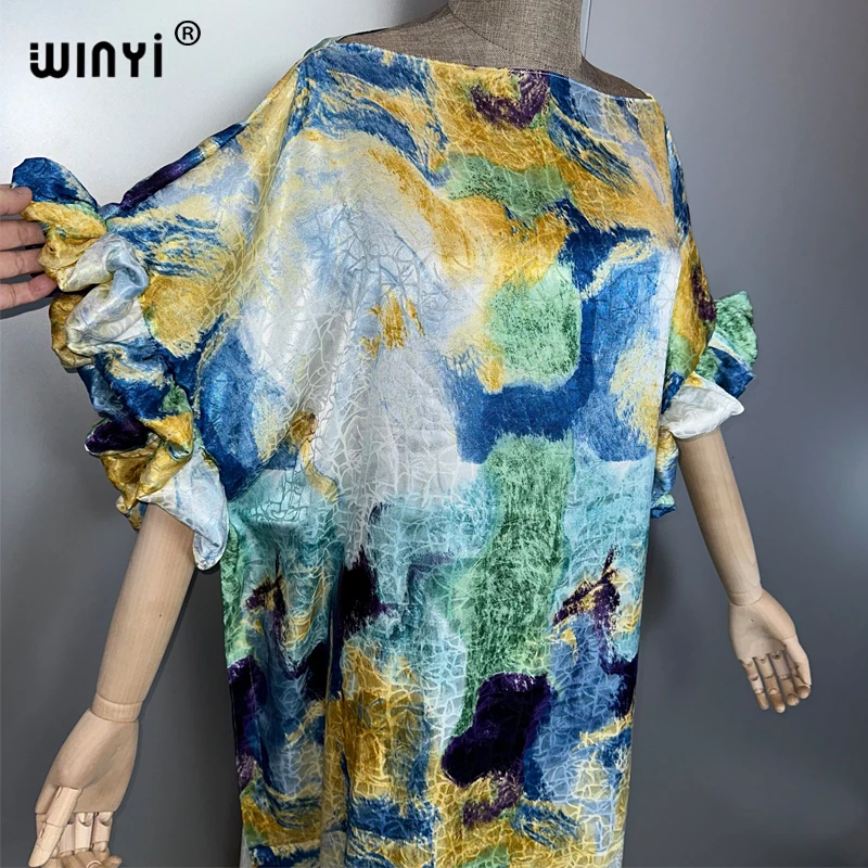 WINYI bohemian evening dress dubai luxury Female loose Print kaftan muslim woman clothing holiday beach dress fashion Caftan