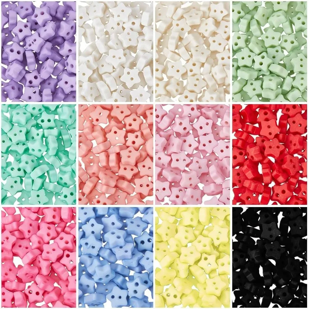 240 Pcs Star Button, 12 Colors Resin Star Sewing Buttons 2-Hole Frosted Buttons Flatback Decorative Buttons for DIY Clothing