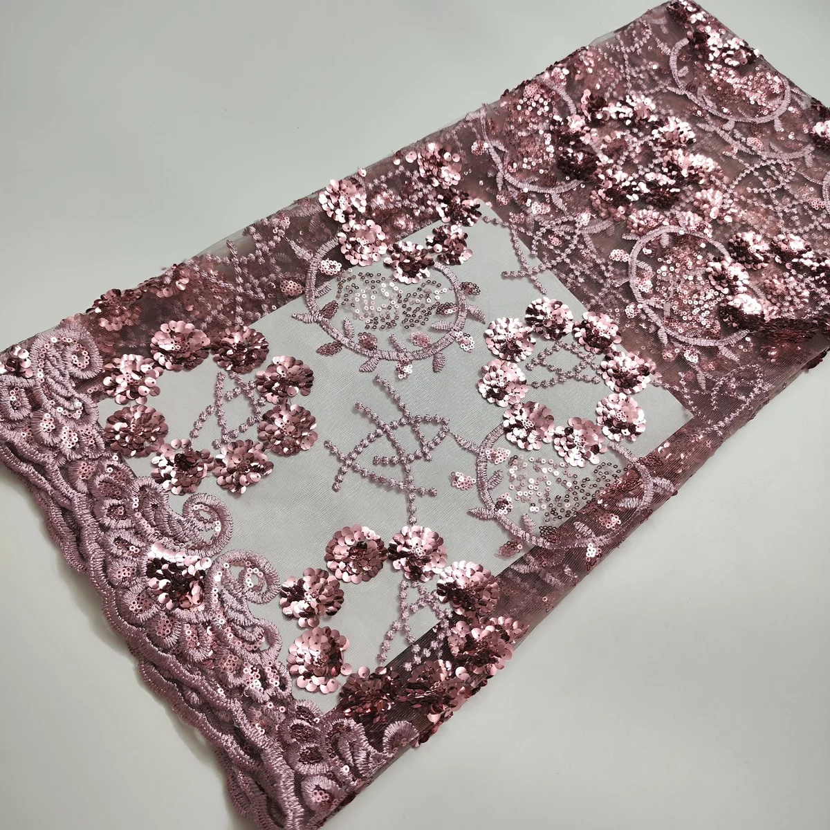 

Pink African Sequins Lace Fabric 2023 High Quality Nigerian French Tulle Mesh Lace Fabric Material For Wedding Dress Sew PLP2304