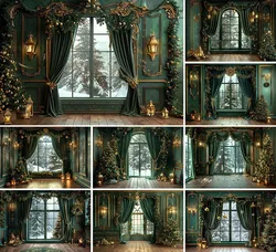 Mehofond Photography Background Green Christmas Windows Gifts Snowy Xmas Tree Kids Family Portrait Decor Backdrop Photo Studio