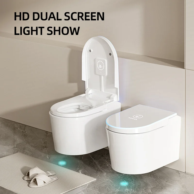 Concealed Plumbing Desgning Rotating Foam Shield Lighting Smart Wall-Hung Toilets Bowl With Heating Seat