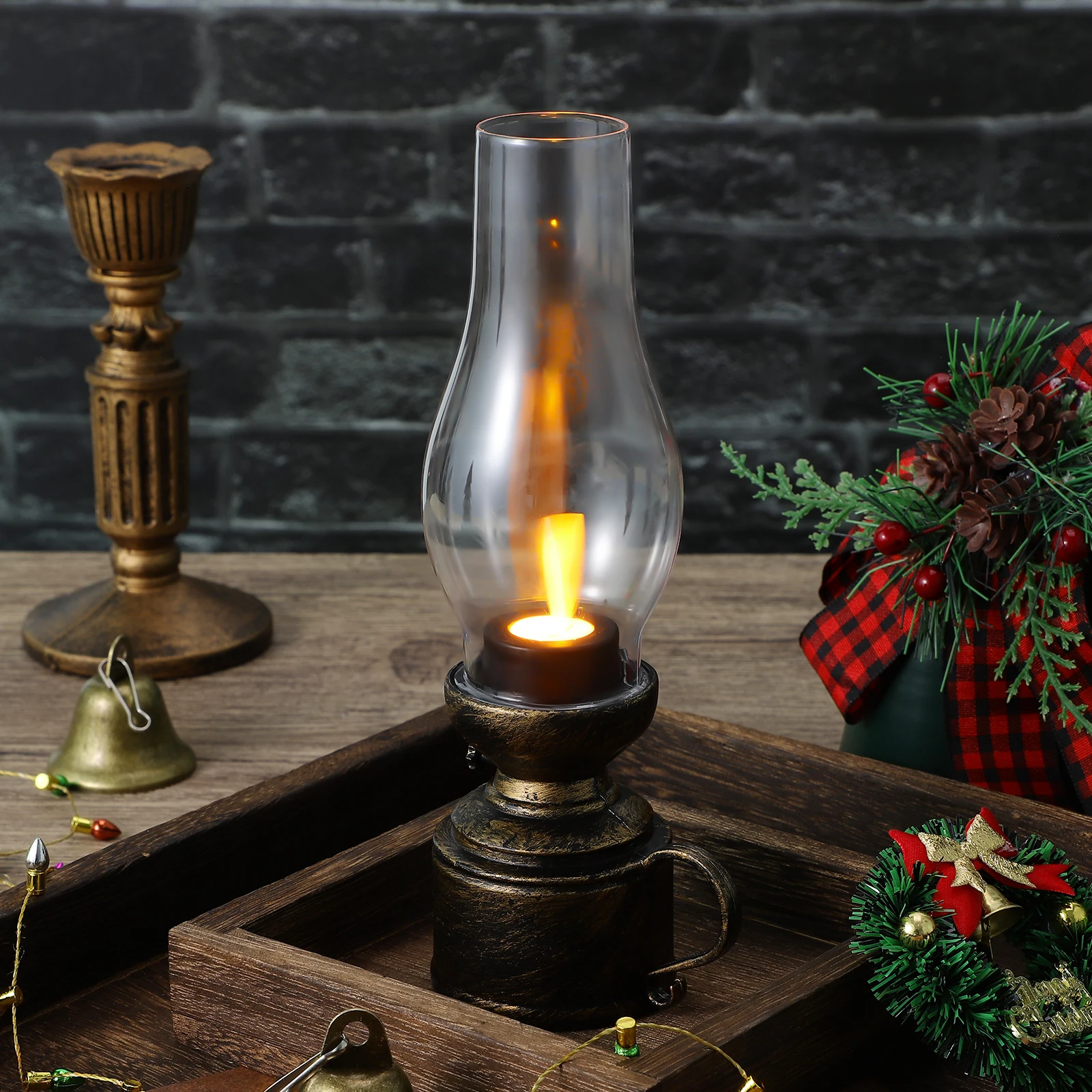 

Retro Lamp Plastic Oil Lantern Led Night Light Decorative Flameless Vintage Home Garden Living Room Buddha Hall Power