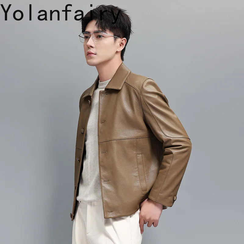 YOLANFAIRY High-end Top Layer Goatskin Leather Jacket for Men Short 100%Genuine Leather Jackets Man Autumn Casual Coat  chaqueta