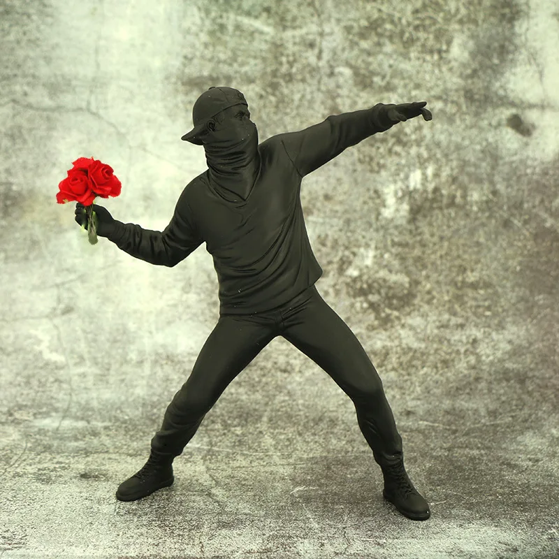 Banksy Throw Flower Boy Statues Resin Sculpture Art Designer Figurines Modern Banksy Crafts Living Room Decoration House Decor