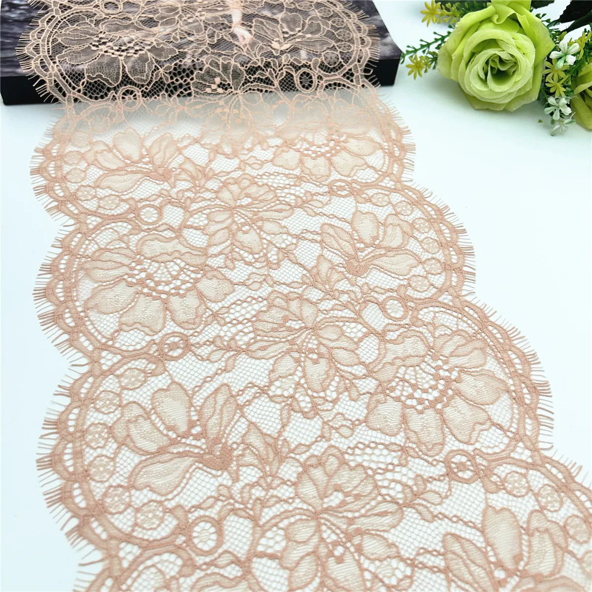 3y/Lot Width 21.50cm Dark Skin Underwear Lace Eyelash Trim Lingerie Sewing Craft DIY Apparel Fabric Bra Lace Non-Elastic