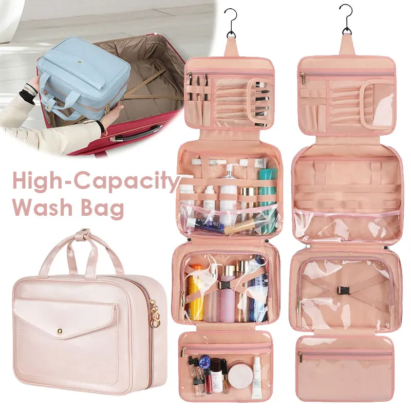 

1X Women Pu Makeup Bag Large Capacity Hanging Travel Portable Waterproof Cosmetic Handbag Fashion Storage Bag Toiletry Set